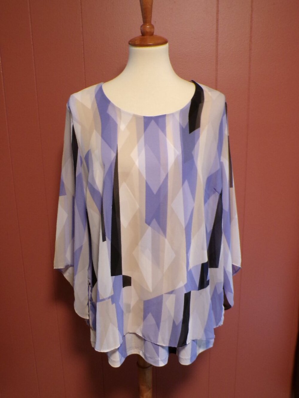 JM Collection Women's Multi-Color Double Layered Tunic Pagoda Sleeve Size: L
